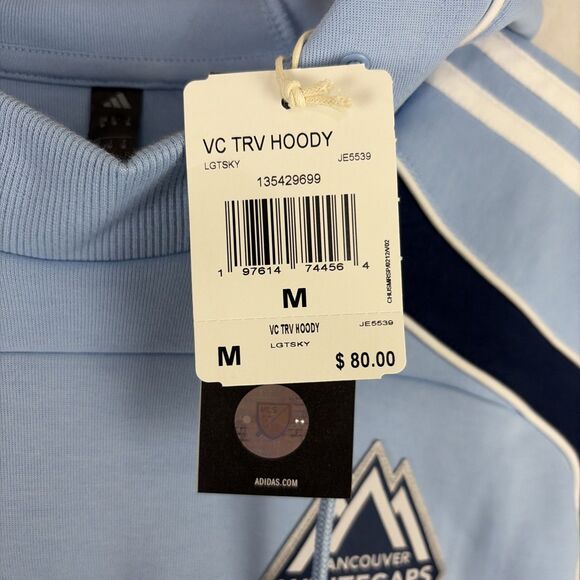 Adidas MLS Vancouver Whitecaps FC Travel Hoodie Blue Size Medium NWT - Picture 5 of 8
